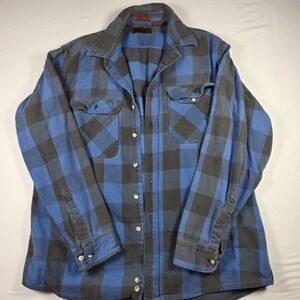 Fieldmaster Men's XL Tall Flannel Shirt Blue Black Plaid Heavyweight Cotton